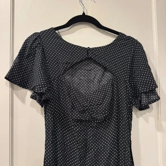 Zara Front Cut Out Polka Dot Front Slit Midi Black and White Dress - medium - Picture 3 of 10